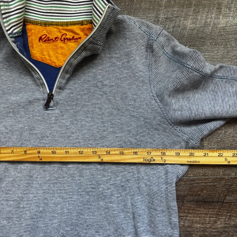 Robert‎ Graham Quarter Zip Pullover Sweater Large Blue Striped Waffle Knit